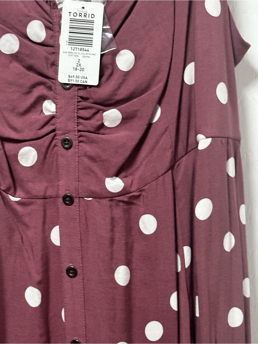 torrid mauve polka dot button-front maxi dress - Picture 5 of 6